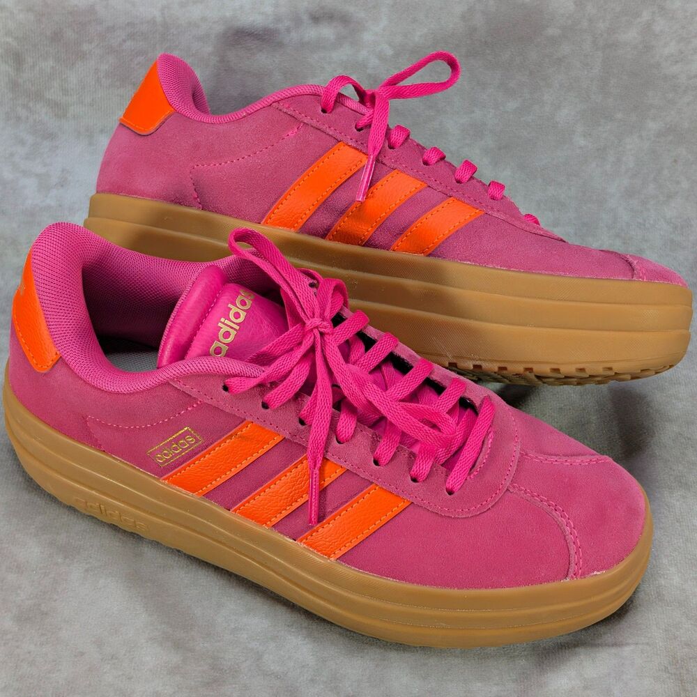 Adidas VL Court Bold Platform Suede Sneakers Womens Size 7 Pink Orange JQ5636